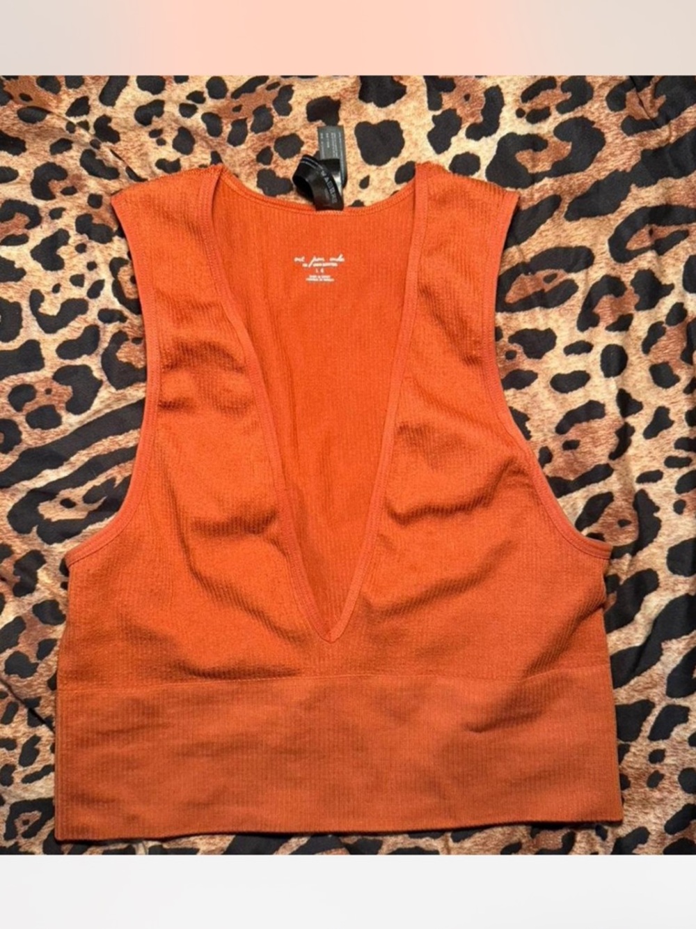 Urban Outfitters Deep V Ribbed Cropped Tank - Rust Orange